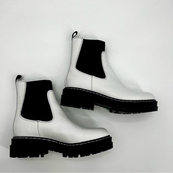 New Marc Fisher Patrick Ankle Boots Bootie Chelsea White Rubber Sole Moto 6.5 M - Picture 8 of 14
